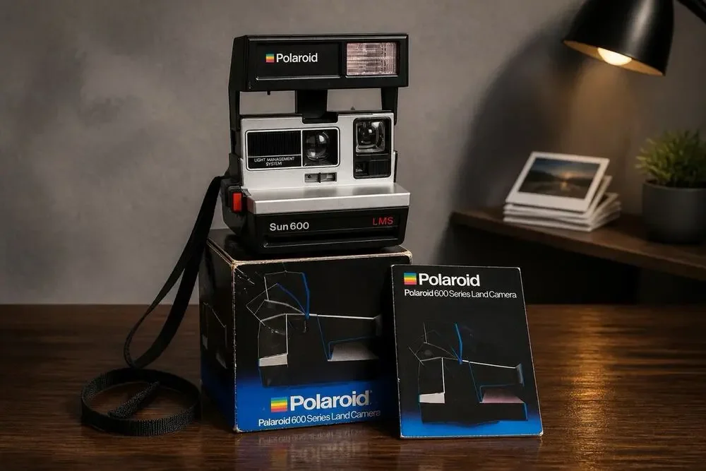 Polaroid Sun 600 LMS Instant Film Camera w/ Strap & Flash - Tested